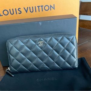 Chanel Caviar Quilted Large Gusset Zip Around Wallet Black